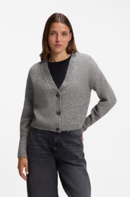 Relaxed-fit cardigan with textured wool, Light Grey