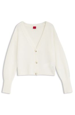 Relaxed-fit cardigan with textured wool, Natural