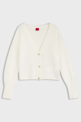 Relaxed-fit cardigan with textured wool, Natural