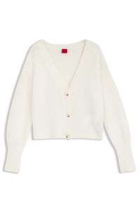 Relaxed-fit cardigan with textured wool, Natural