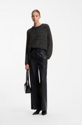 Oversized alpaca-blend sweater with metallic threads, Black