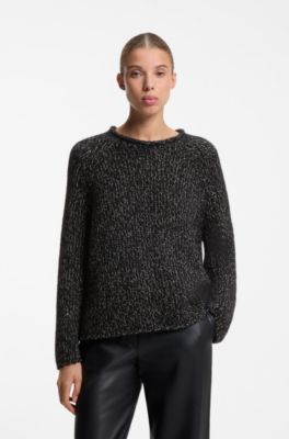 Oversized alpaca-blend sweater with metallic threads, Black