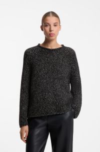 Oversized alpaca-blend sweater with metallic threads, Black