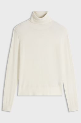 Rollneck sweater in a wool blend with cashmere, Natural