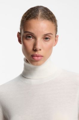 Maglione a collo alto in misto lana con cashmere, Colore neutro