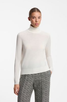 Rollneck sweater in a wool blend with cashmere, Natural
