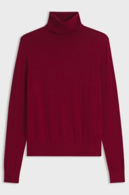 Rollneck sweater in a wool blend with cashmere, Dark Red