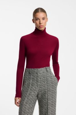 Rollneck sweater in a wool blend with cashmere, Dark Red