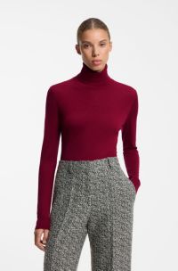 Rollneck sweater in a wool blend with cashmere, Dark Red