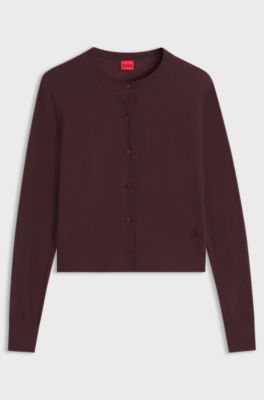 Button-front cardigan in a wool blend with cashmere, Dark Brown