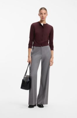 Button-front cardigan in a wool blend with cashmere, Dark Brown