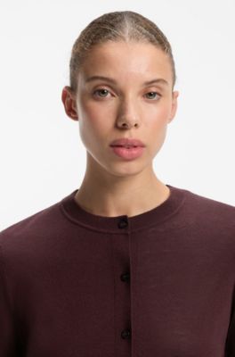 Button-front cardigan in a wool blend with cashmere, Dark Brown