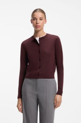 Button-front cardigan in a wool blend with cashmere, Dark Brown