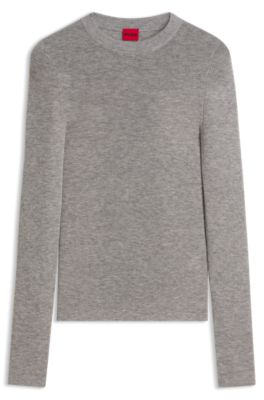 Slim-fit sweater in a wool blend with cashmere, Light Grey