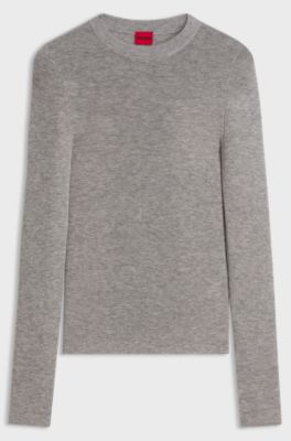 Slim-fit sweater in a wool blend with cashmere, Light Grey