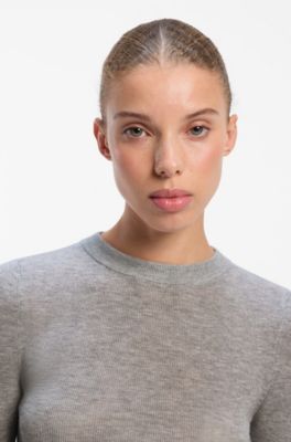 Slim-fit sweater in a wool blend with cashmere, Light Grey