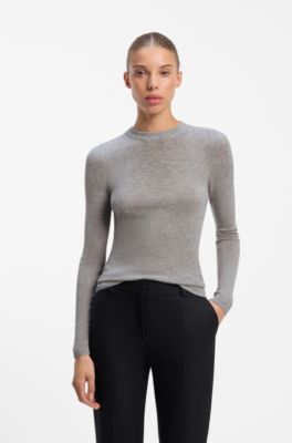 Slim-fit sweater in a wool blend with cashmere, Light Grey