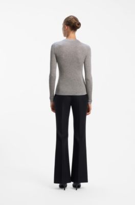 Slim-fit sweater in a wool blend with cashmere, Light Grey