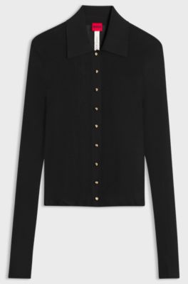 Fitted cardigan with gold-tone pebble buttons, Black