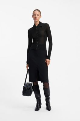 Fitted cardigan with gold-tone pebble buttons, Black