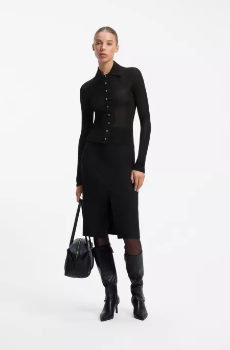 Fitted cardigan with gold-tone pebble buttons