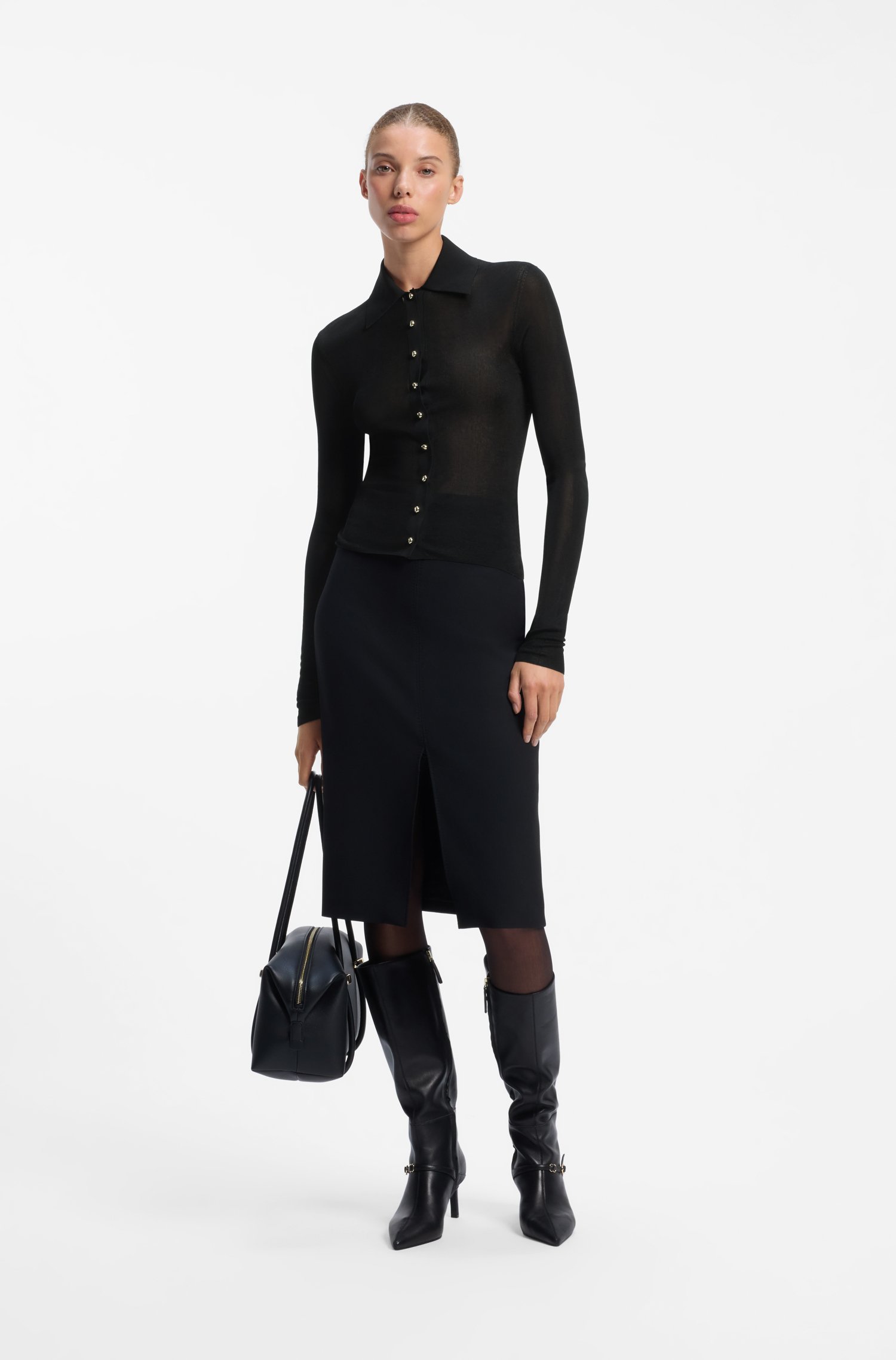 Hugo Fitted cardigan with gold-tone pebble buttons dam – bild 2