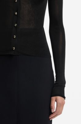 Fitted cardigan with gold-tone pebble buttons, Black