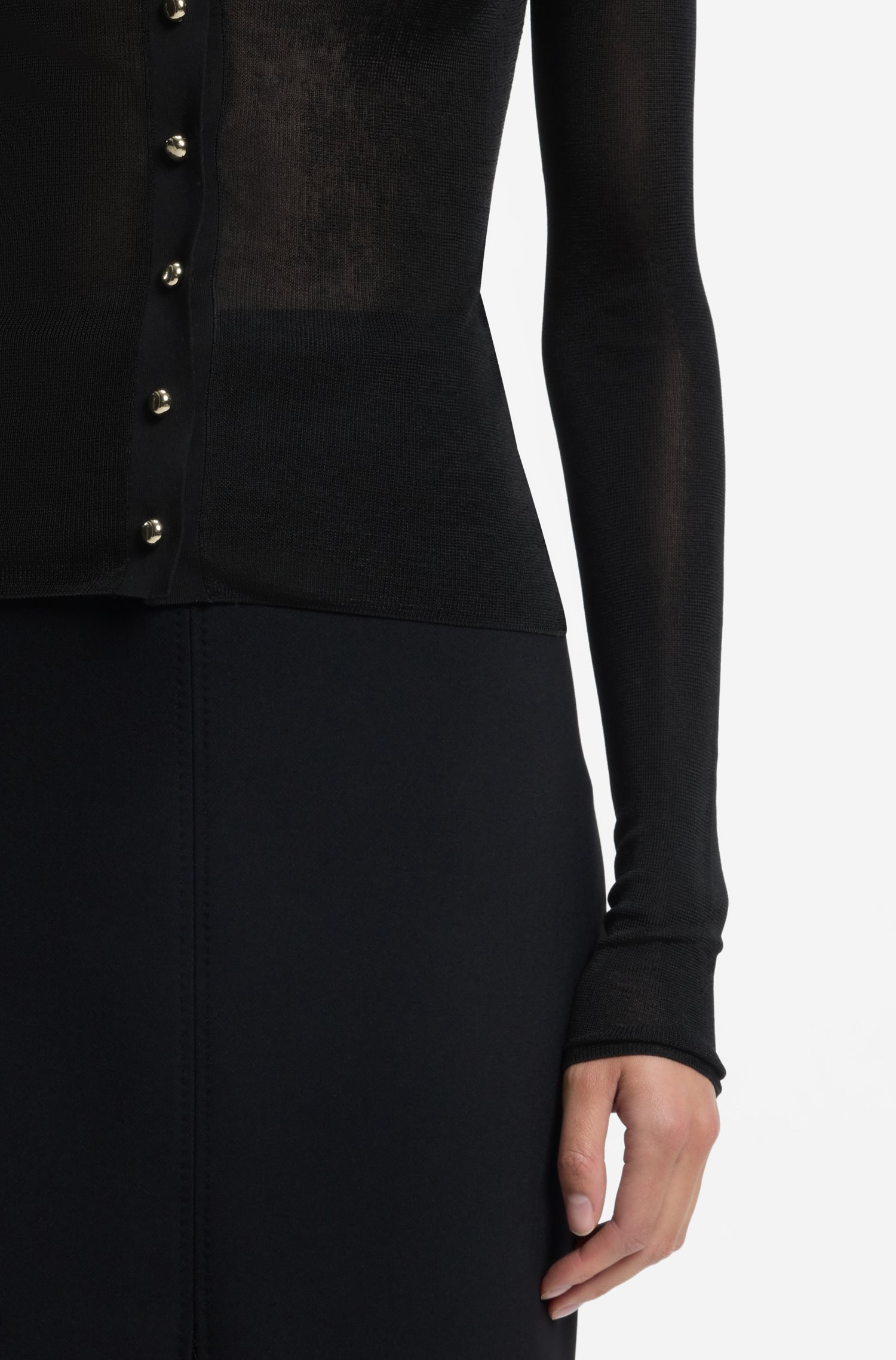 Hugo Fitted cardigan with gold-tone pebble buttons dam – bild 3