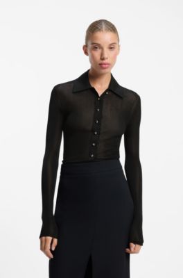 Fitted cardigan with gold-tone pebble buttons, Black