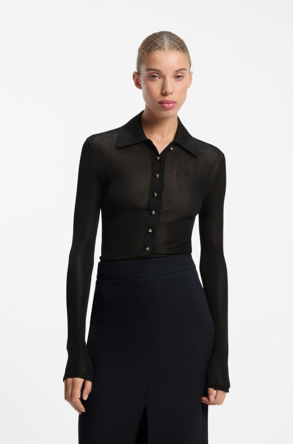 Fitted cardigan with gold-tone pebble buttons