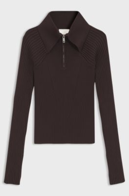 HUGO x entire studios zip-collar sweater, Dark Brown