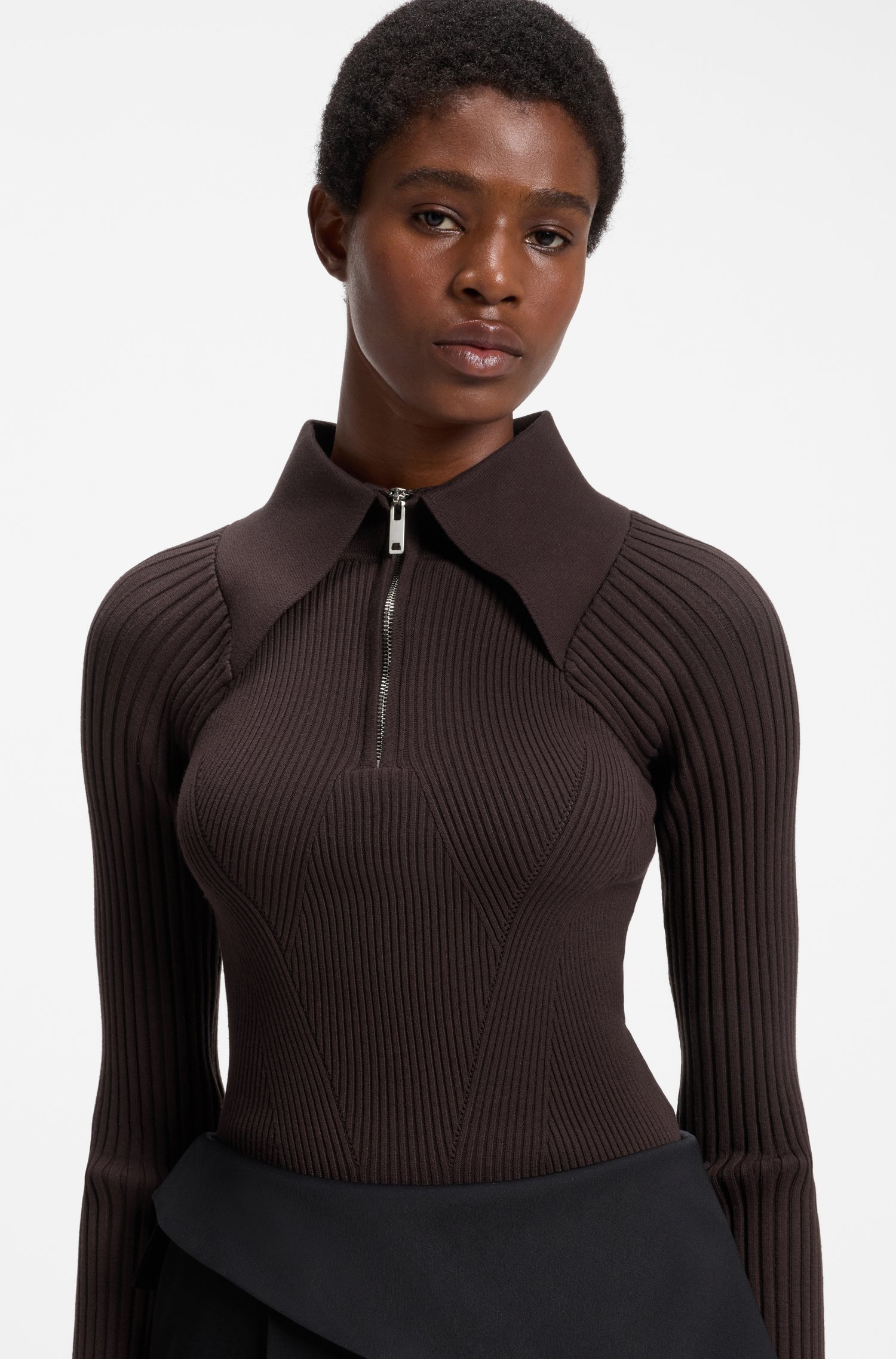 Hugo x entire studios zip-collar sweater stickade tröjor dam – bild 3