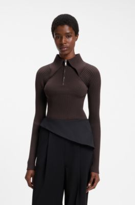 HUGO x entire studios zip-collar sweater, Dark Brown