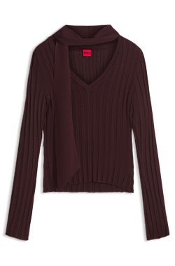V-neck sweater with detachable scarf