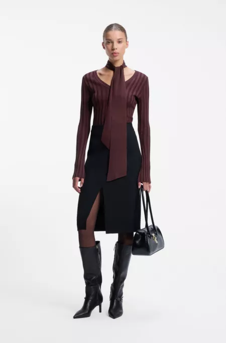V-neck sweater with detachable scarf