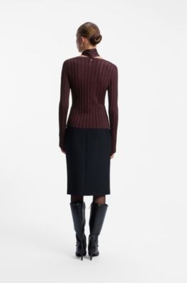 V-neck sweater with detachable scarf, Dark Brown