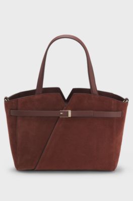 BOSS Revers Tote bag in soft suede with buckled strap , Brown
