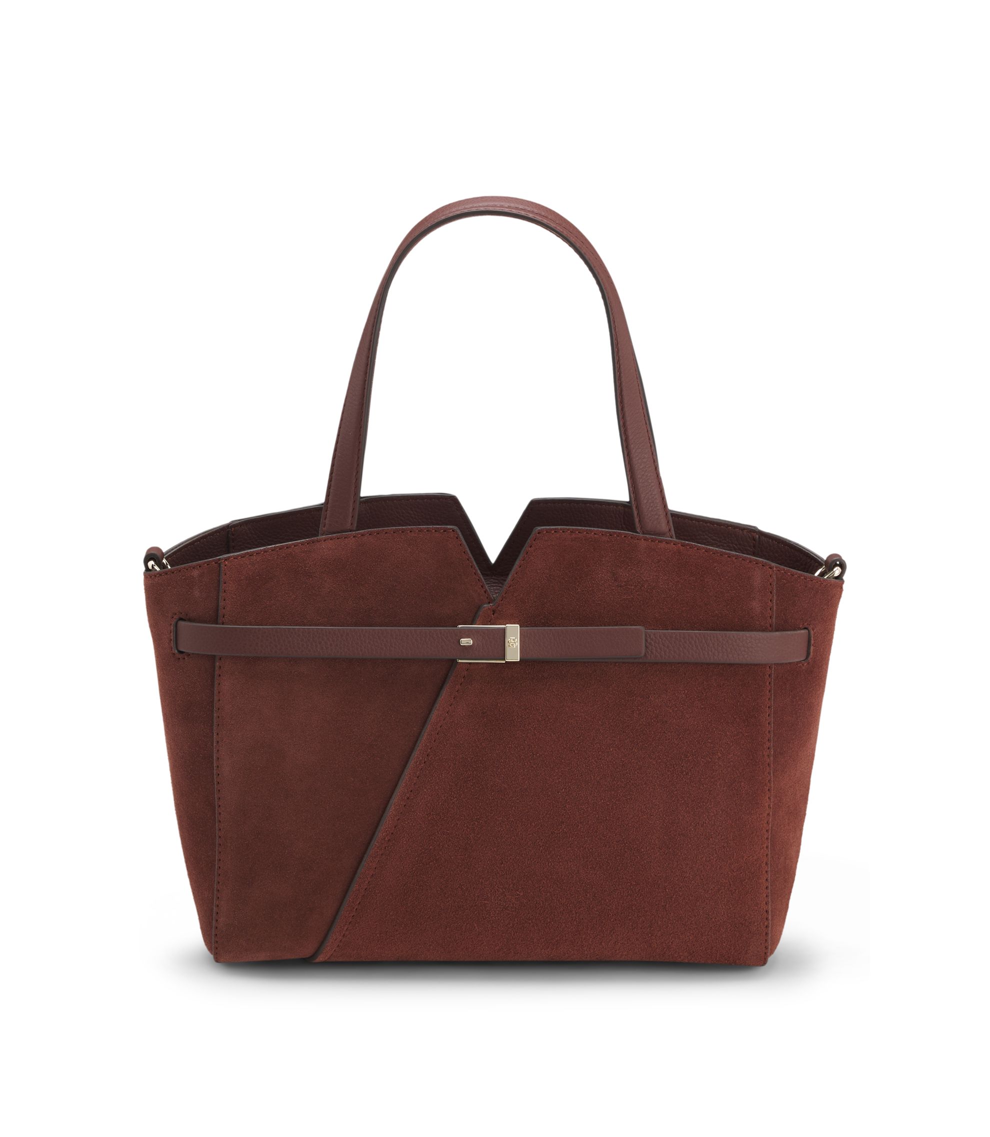 BOSS Revers Tote Bag aus weichem Veloursleder mit Schnallengurt