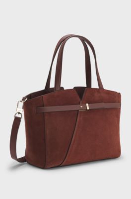 BOSS REVERS Tote bag in soft suede with buckled strap , Brown