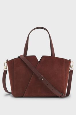 BOSS Revers Tote bag in soft suede with buckled strap , Brown