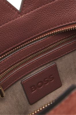 BOSS REVERS Tote bag in soft suede with buckled strap , Brown