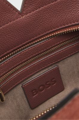 BOSS Revers Tote bag in soft suede with buckled strap , Brown