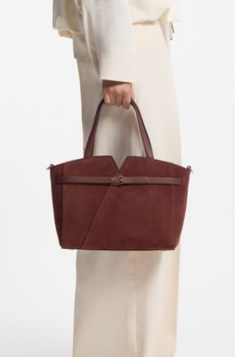 BOSS Revers Tote bag in soft suede with buckled strap , Brown