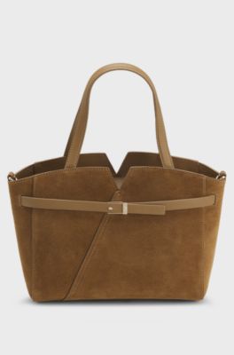 BOSS Revers Tote bag in soft suede with buckled strap , Beige