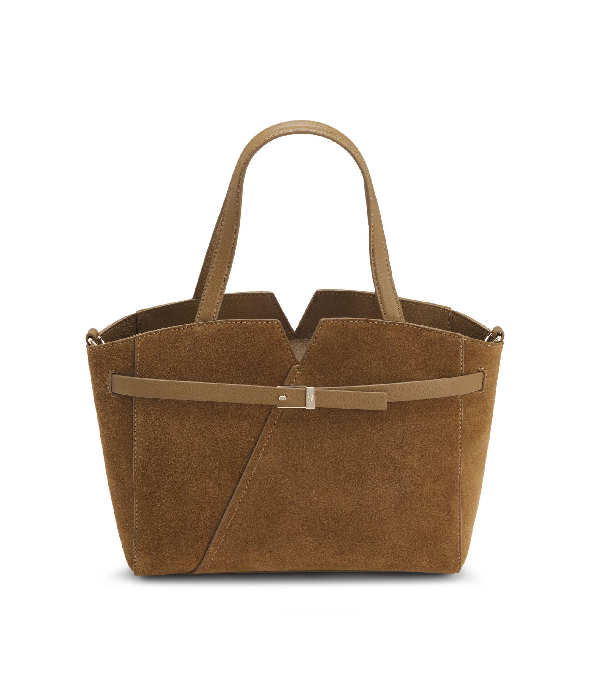 BOSS Revers Tote Bag aus weichem Veloursleder mit Schnallengurt