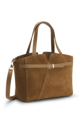 BOSS REVERS Tote bag in soft suede with buckled strap , Beige
