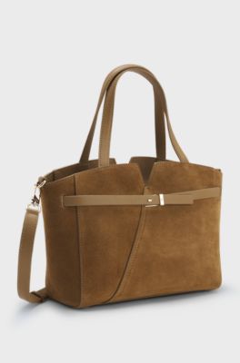 BOSS Revers Tote bag in soft suede with buckled strap , Beige