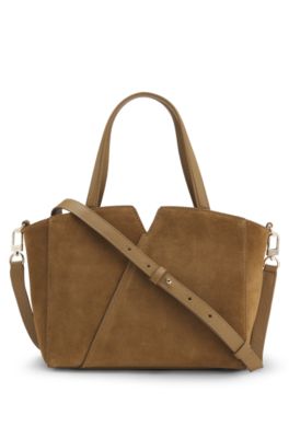 BOSS REVERS Tote bag in soft suede with buckled strap , Beige