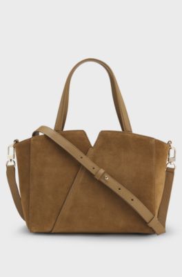 BOSS Revers Tote bag in soft suede with buckled strap , Beige