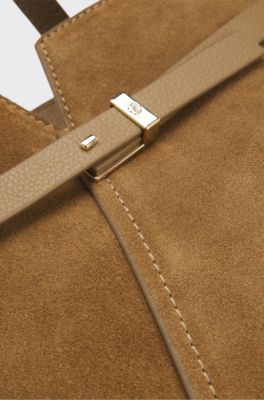 BOSS Revers Tote bag in soft suede with buckled strap , Beige